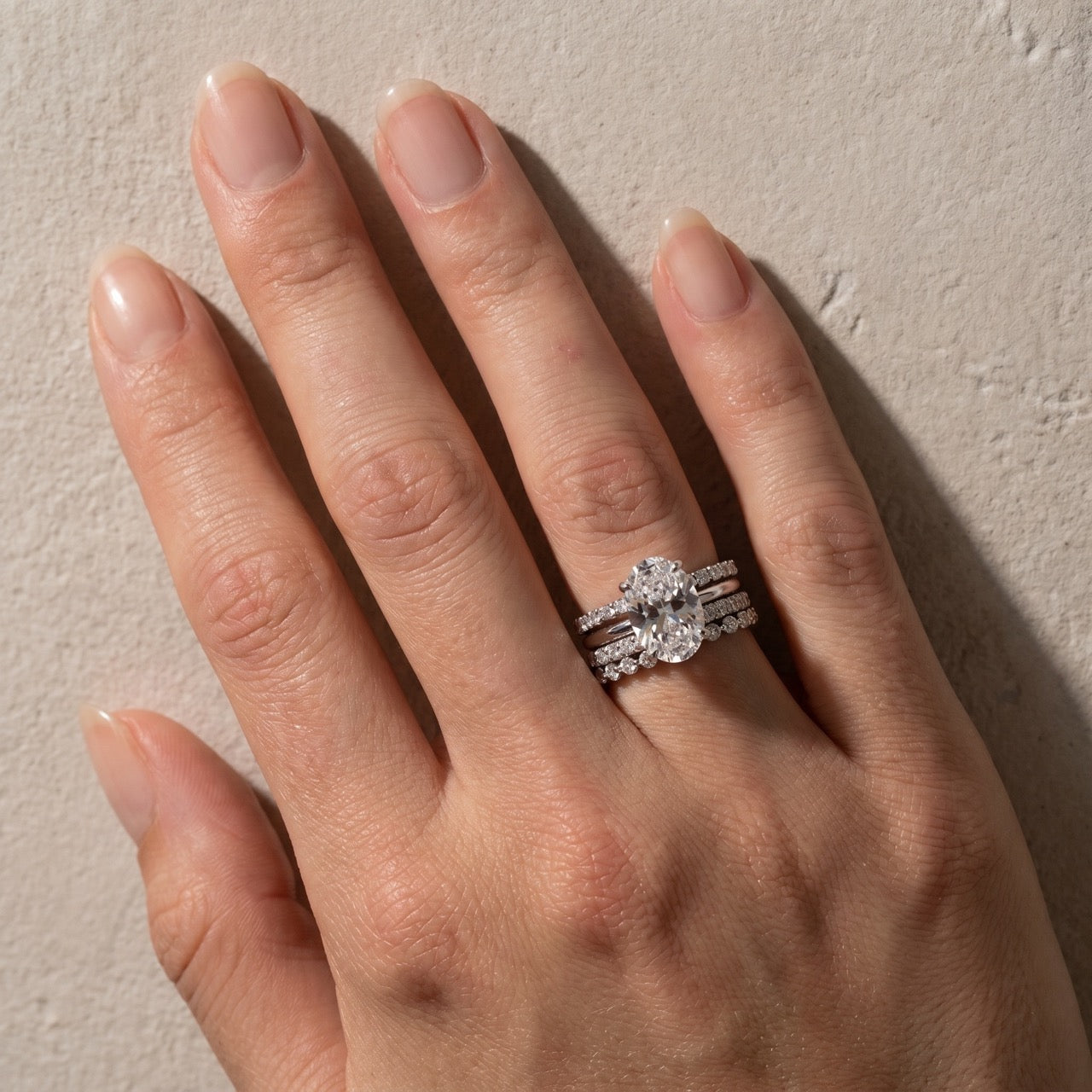 Louily 4PC Oval Cut Wedding Ring Set With Open Wedding Band