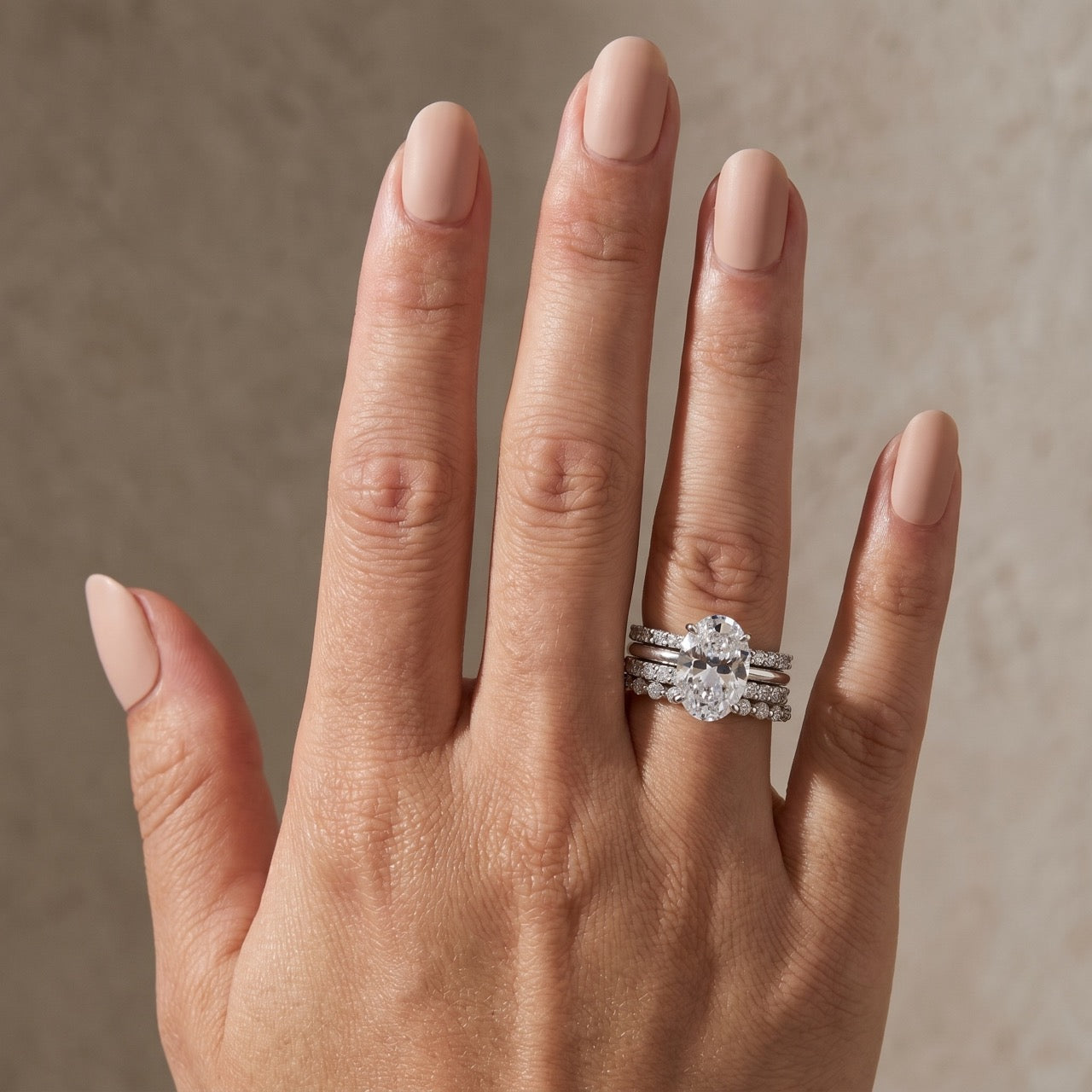 Louily 4PC Oval Cut Wedding Ring Set With Open Wedding Band
