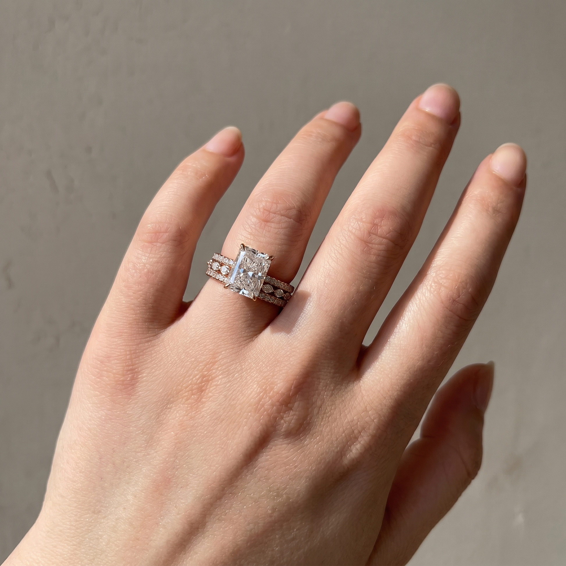 S925 3.5Ct Radiant Cut 3PC Wedding Ring Set Stackable Rings For Everyday Wear