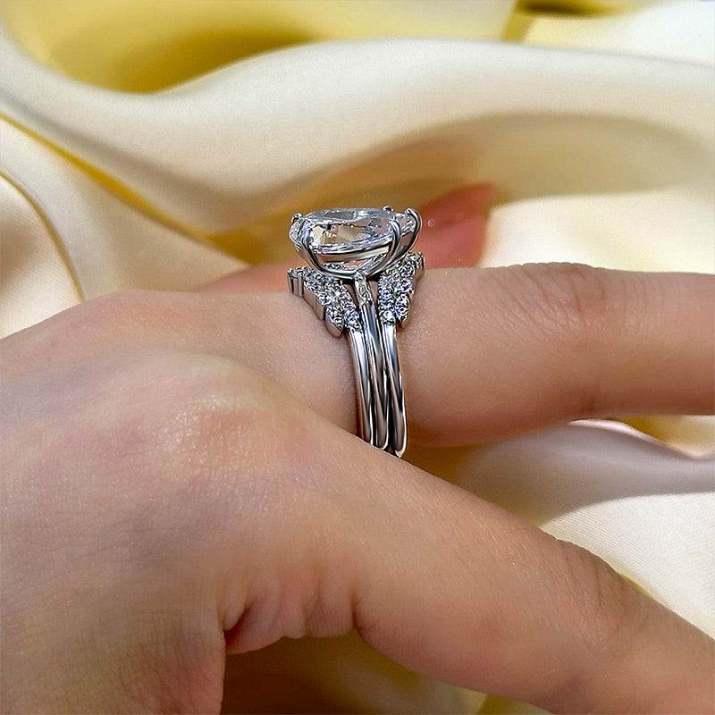 Louily Vintage Pear Cut Insert Wedding Ring Set For Women In Sterling Silver - louilyjewelry