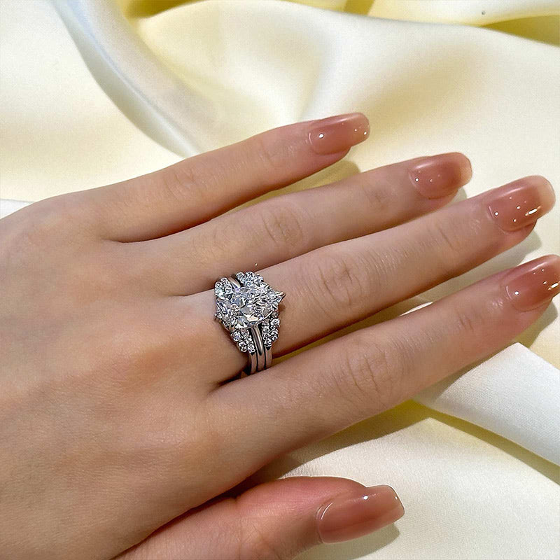 Louily Vintage Pear Cut Insert Wedding Ring Set For Women In Sterling Silver - louilyjewelry
