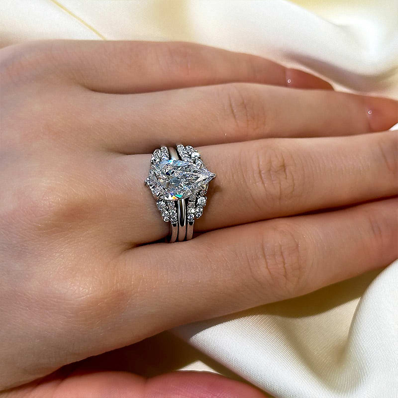 Louily Vintage Pear Cut Insert Wedding Ring Set For Women In Sterling Silver - louilyjewelry