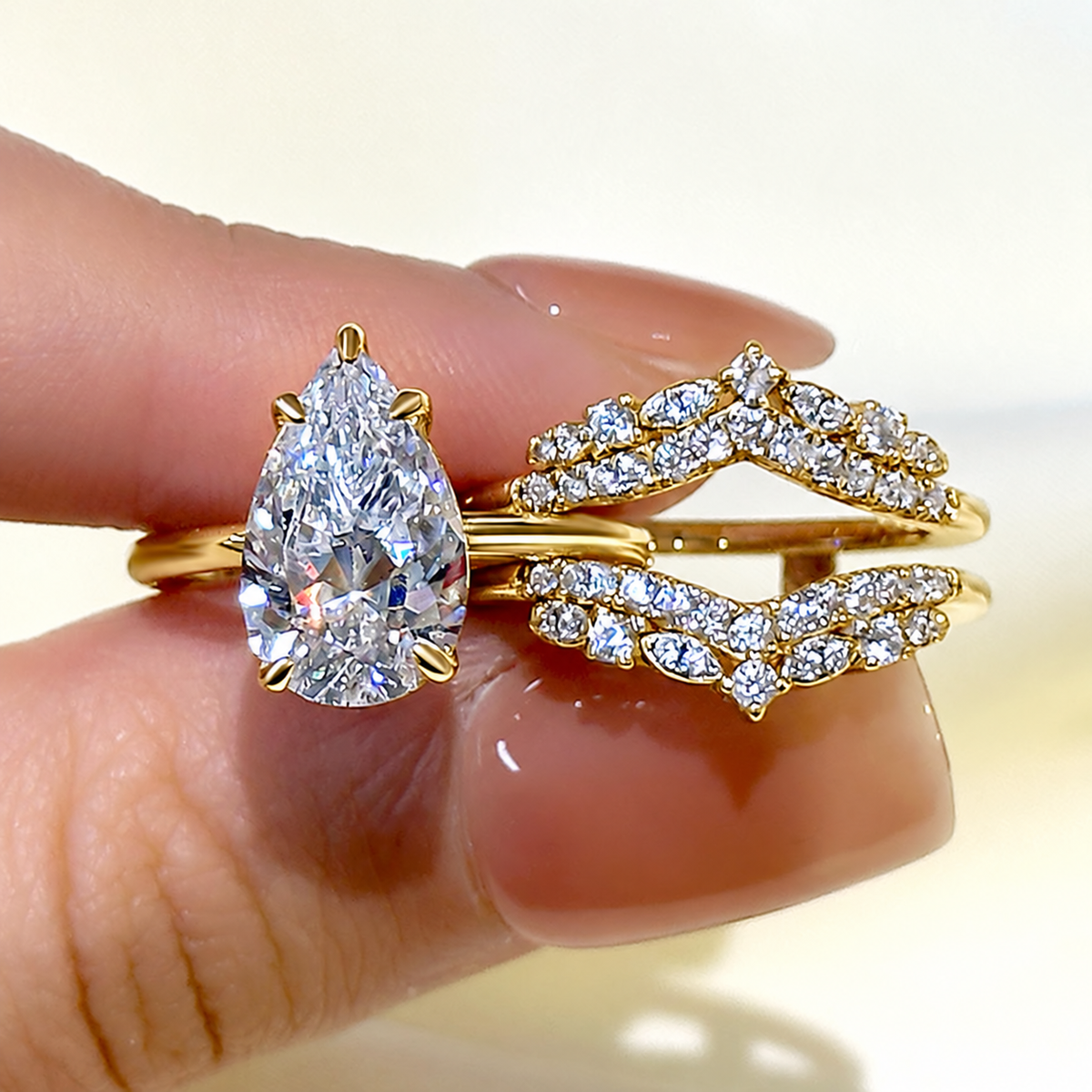 3.5Ct Vintage Pear Cut Insert Wedding Ring Set In Sterling Silver