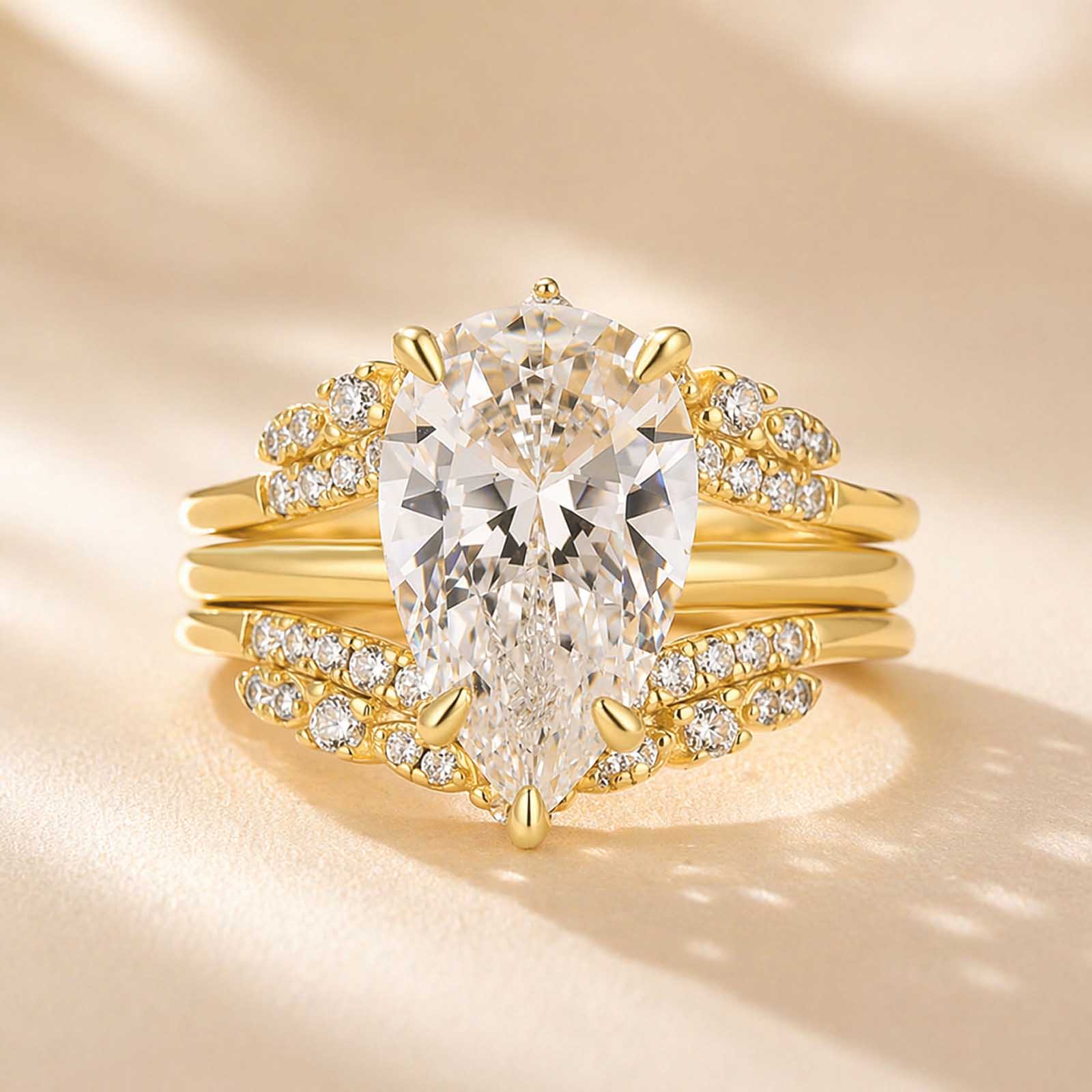 S925 3.5 Ct Vintage Pear Cut Insert Wedding Ring Set For Women In Sterling Silver