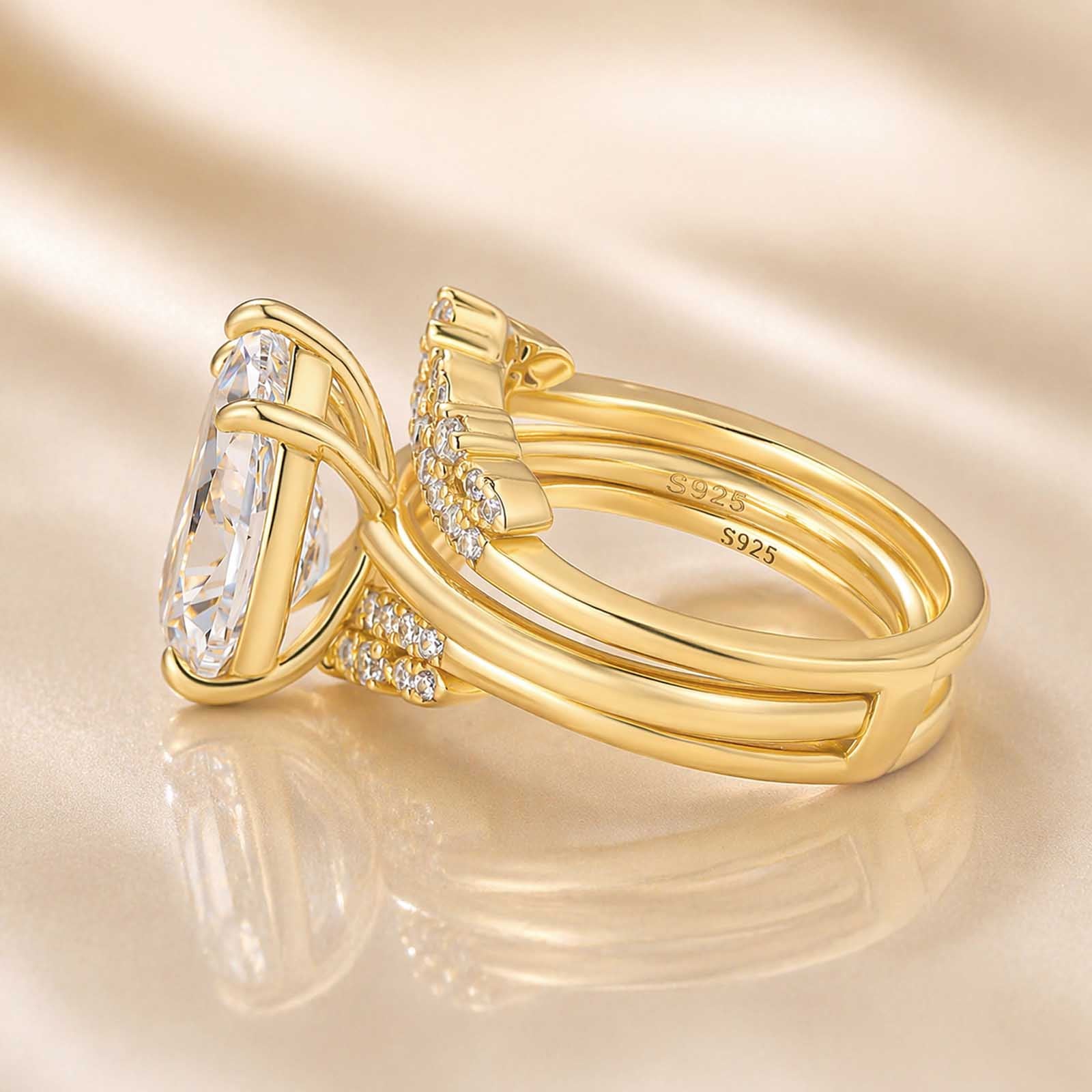 S925 3.5 Ct Vintage Pear Cut Insert Wedding Ring Set For Women In Sterling Silver
