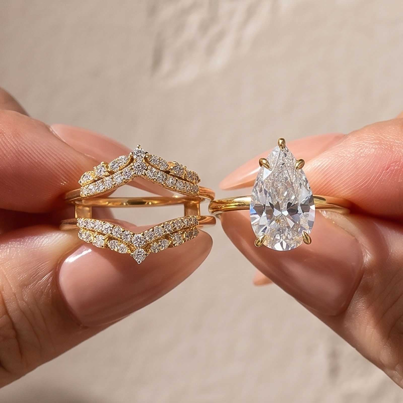 S925 3.5 Ct Vintage Pear Cut Insert Wedding Ring Set For Women In Sterling Silver