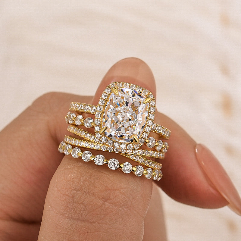 Louily 4PC Luxurious Halo Cushion Cut Women's Wedding Set