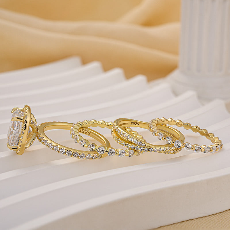 Louily 4PC Luxurious Halo Cushion Cut Women's Wedding Set