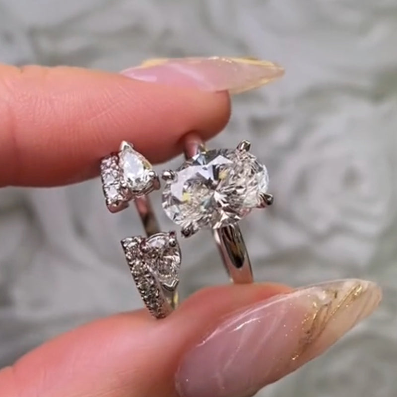 Louily Unique Oval Cut Insert Wedding Ring Set For Women In Sterling Silver