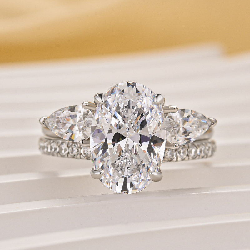 Louily Unique Oval Cut Insert Wedding Ring Set For Women In Sterling Silver