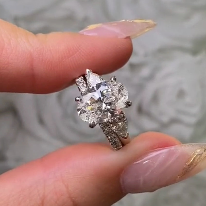 Louily Unique Oval Cut Insert Wedding Ring Set For Women In Sterling Silver