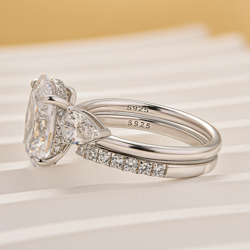 Louily Unique Oval Cut Insert Wedding Ring Set For Women In Sterling Silver