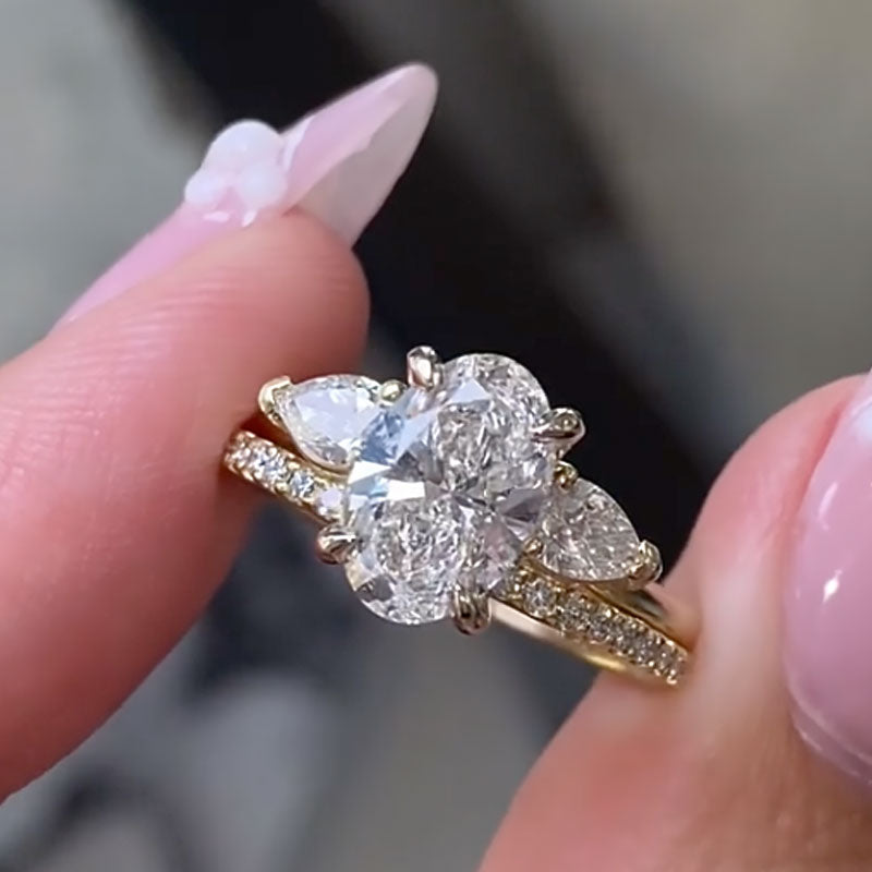 Louily Unique Oval Cut Insert Wedding Ring Set For Women In Sterling Silver - louilyjewelry