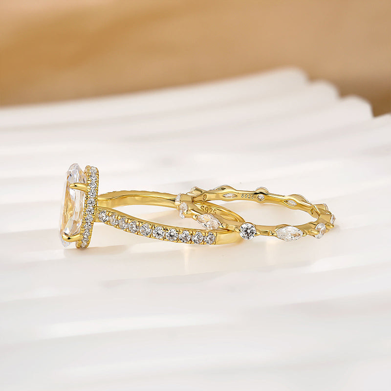 Louily Attractive 2PC 2.5Ct Oval Cut Bridal Wedding Ring Set