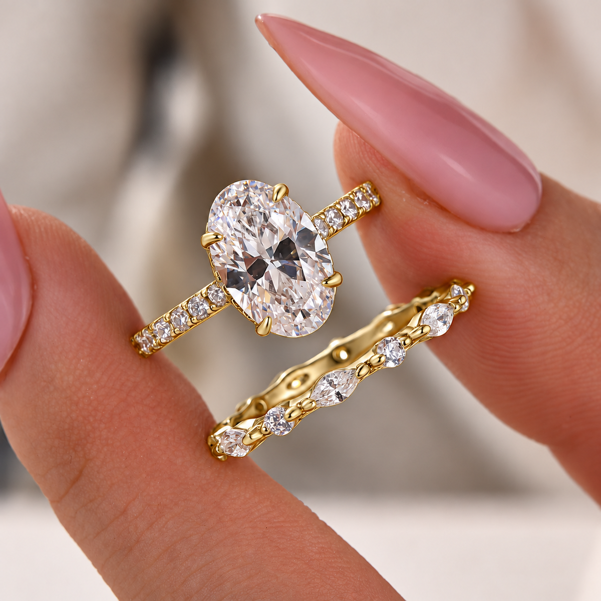 Attractive 2PC 2.5Ct Oval Cut Bridal Wedding Ring Set Stackable Ring Set For Daily Wear