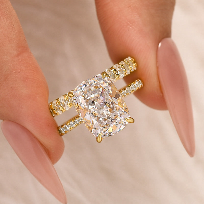 Louily 5.5 Carat Cushion Cut Wedding Ring Set With Oval Cut Wide Wedding Band