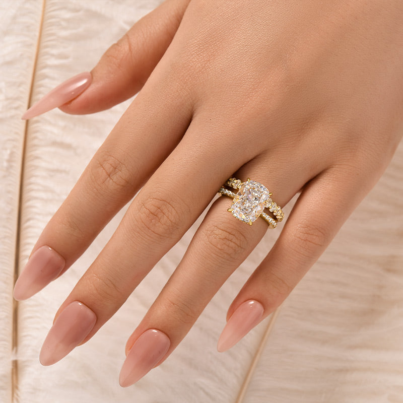 Louily 5.5 Carat Cushion Cut Wedding Ring Set With Oval Cut Wide Wedding Band