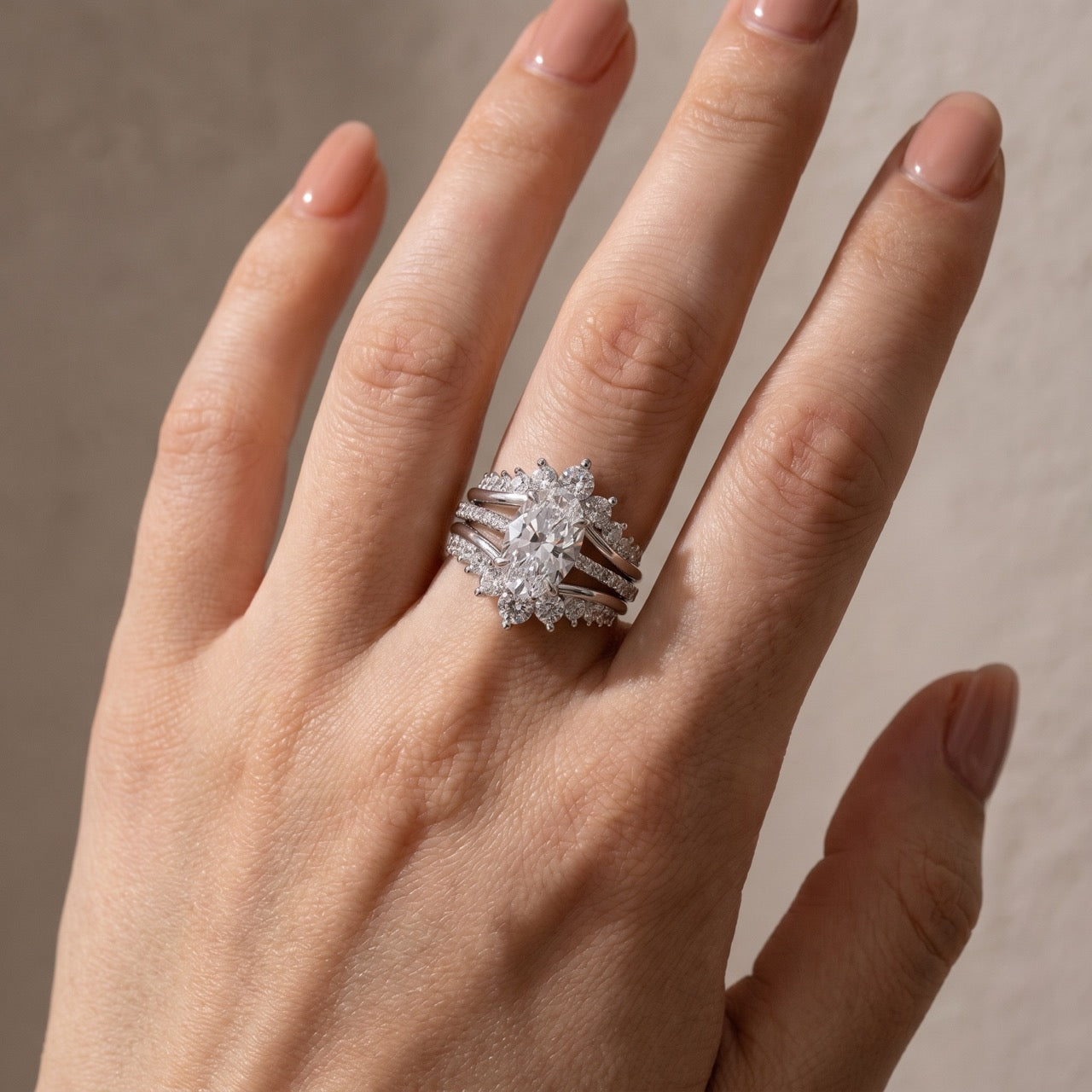 Louily Exclusive 4.0Ct/5.0Ct Oval Cut Wedding Ring Set With Jacket Wedding Band