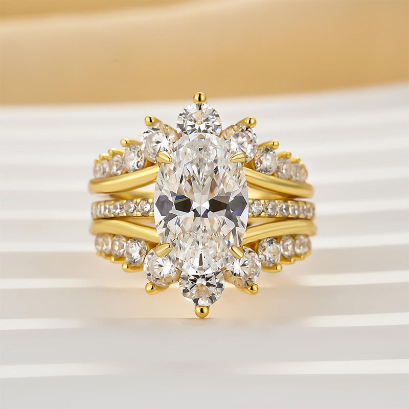 Louily Exclusive Oval Cut Wedding Ring Set With Jacket Wedding Band