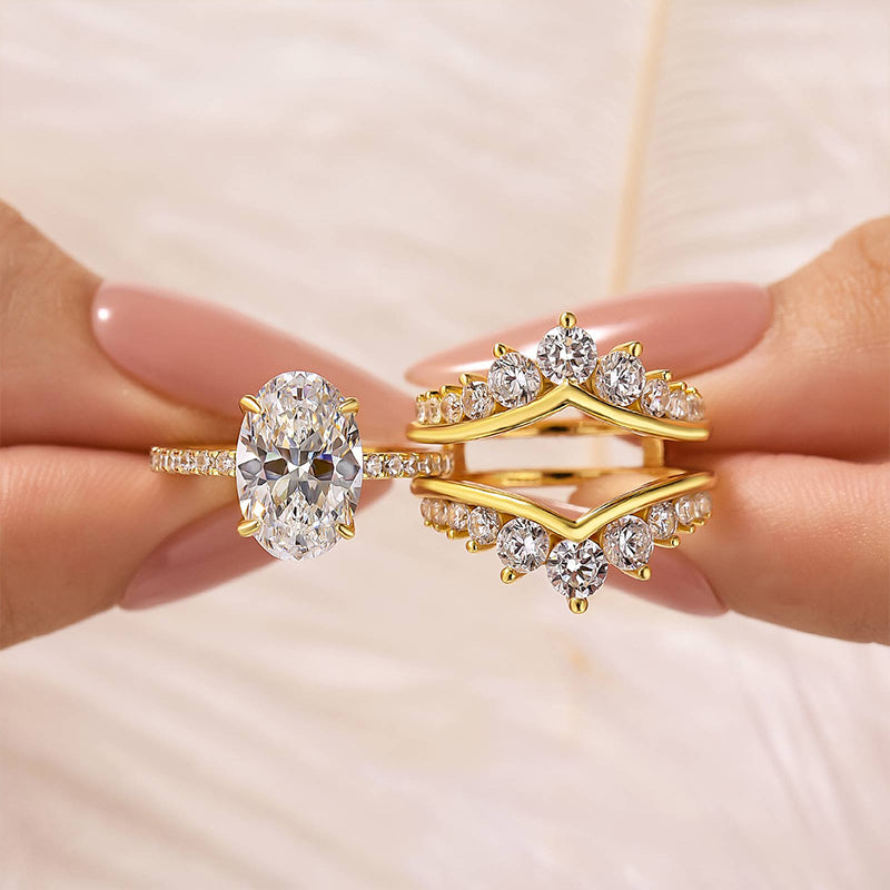 Louily Exclusive Oval Cut Wedding Ring Set With Jacket Wedding Band