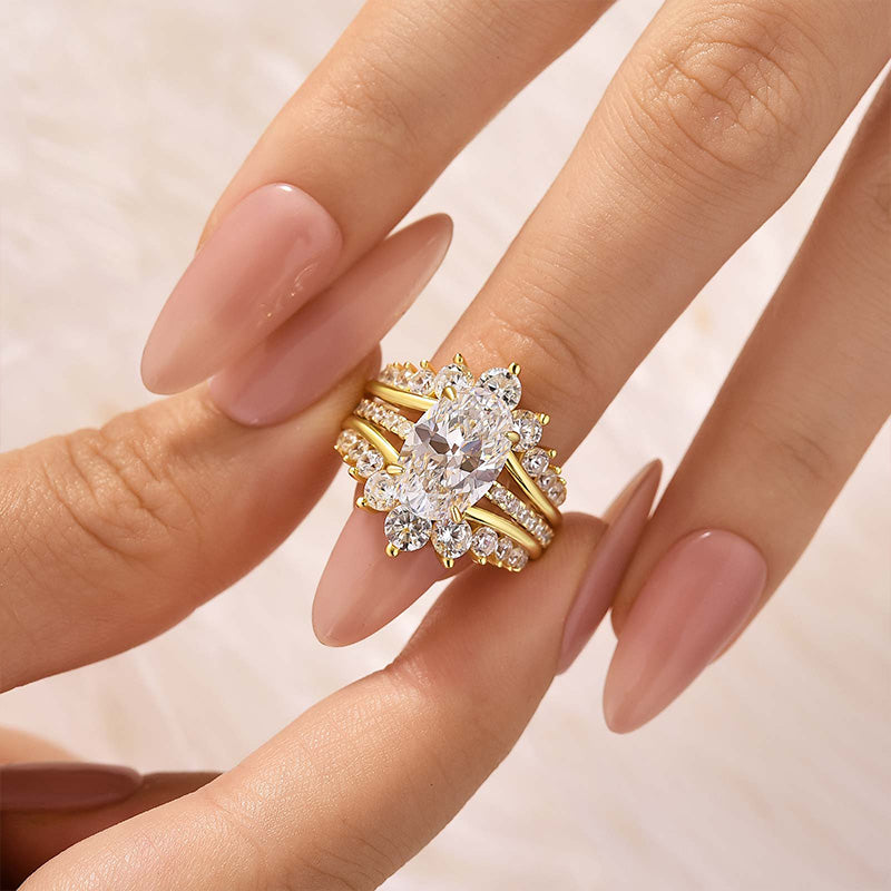 Louily Exclusive Oval Cut Wedding Ring Set With Jacket Wedding Band