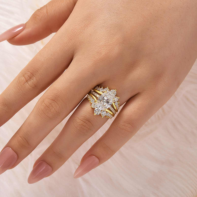 Louily Exclusive Oval Cut Wedding Ring Set With Jacket Wedding Band