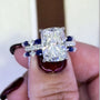 6.5Ct Cushion Cut Insert Wedding Ring Set With Unique White & Blue Stone Engagement Ring Enhancer - louilyjewelry