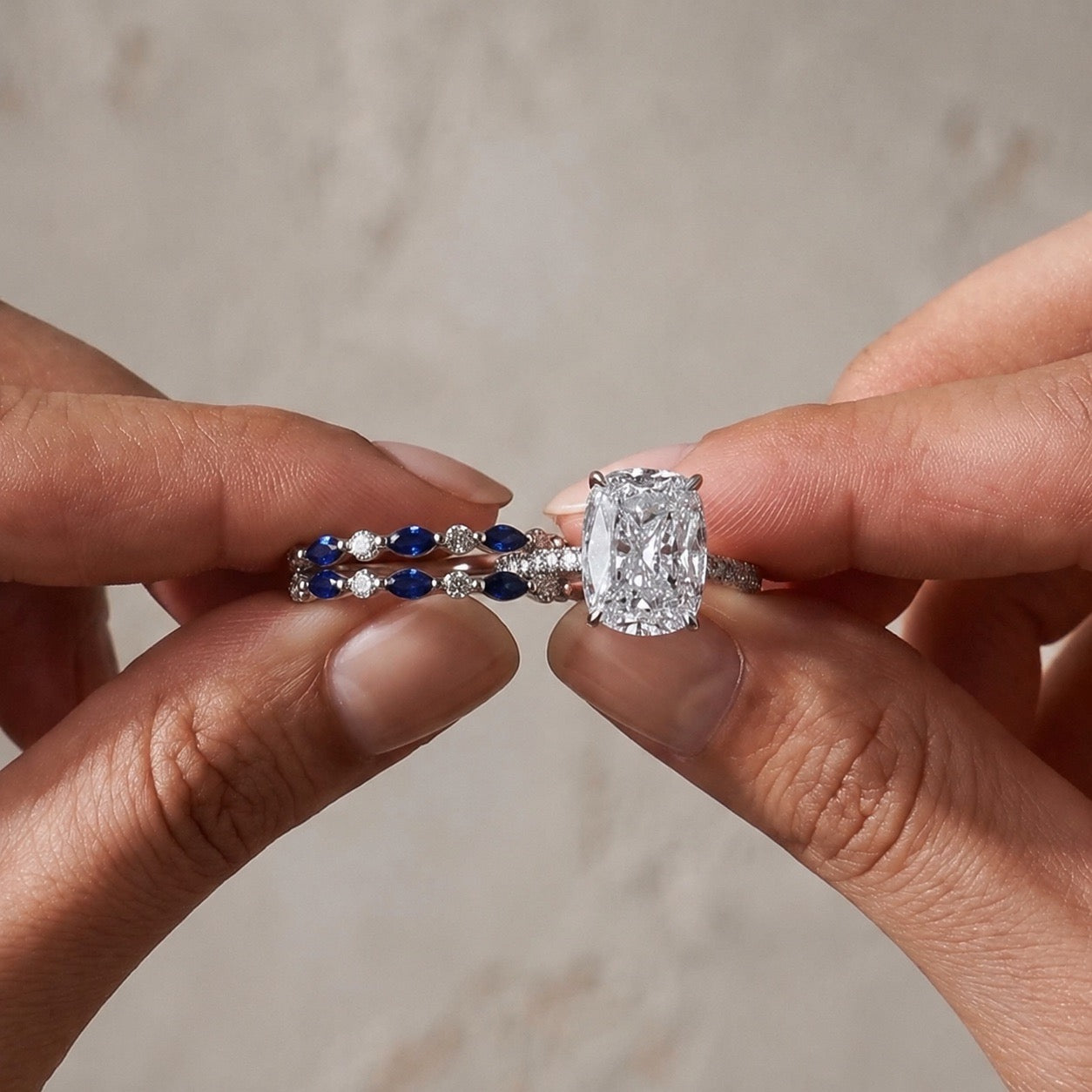 S925 6.5Ct Cushion Cut Insert Wedding Ring Set With Unique White & Blue/Red Stone Engagement Ring Enhancer