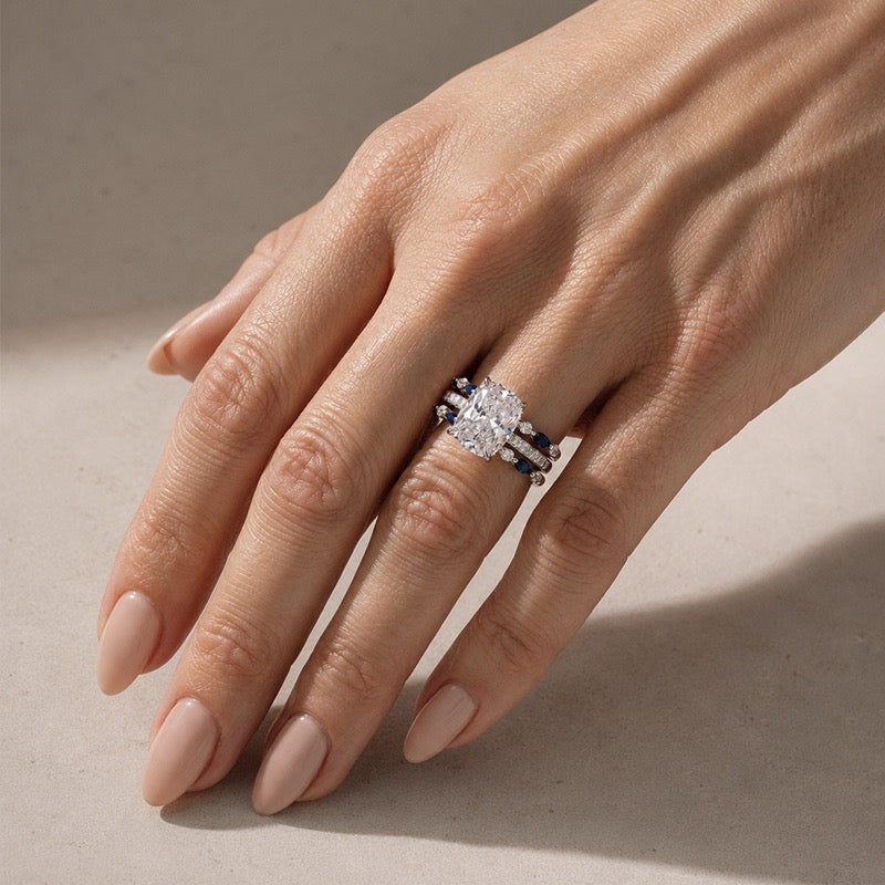 S925 6.5Ct Cushion Cut Insert Wedding Ring Set With Unique White & Blue/Red Stone Engagement Ring Enhancer