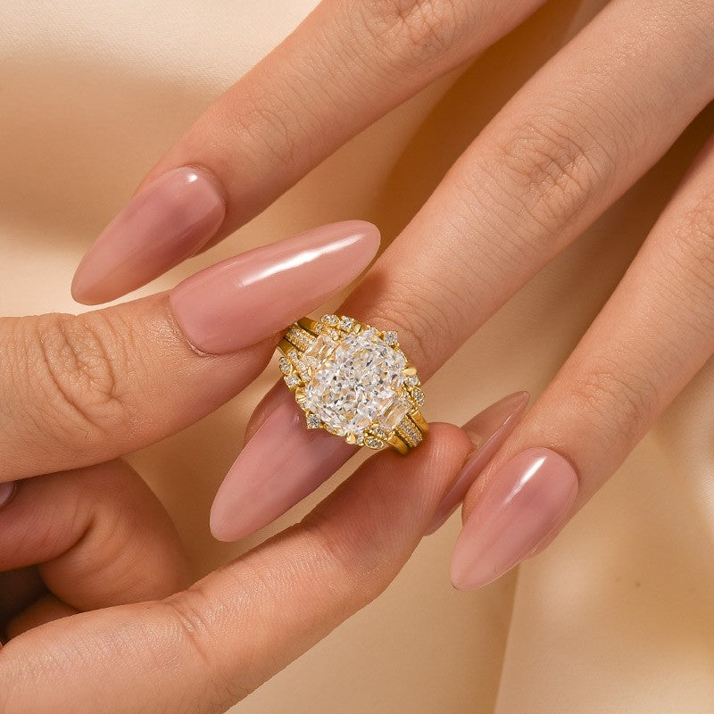 5.0Ct Radiant Cut Three Stone Wedding Ring For Her With Insert Ring - louilyjewelry