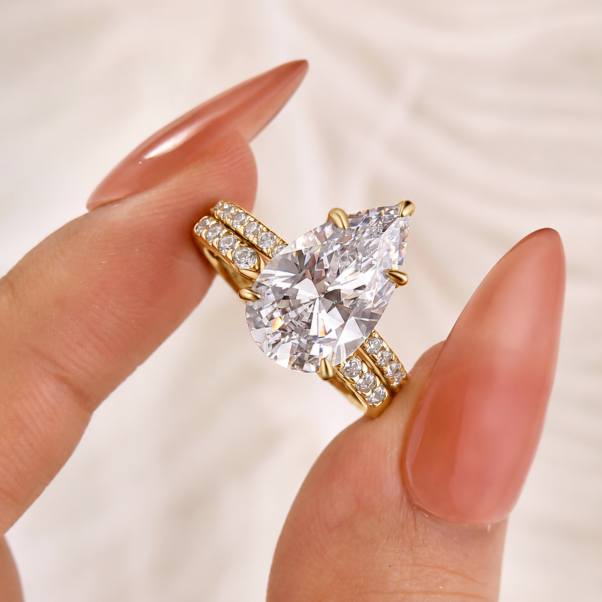 S925 4.5Ct Pear Cut Wedding Ring & Open Wedding Band Bridal Rings Travel Rings For Her