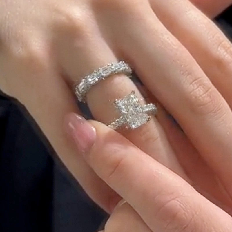 4.0Ct Radiant Cut Wedding Ring Set With Emerald Cut Wedding Band