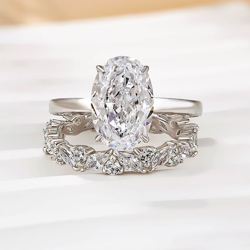 Louily Oval Cut Wedding Ring Set With Marquise Cut & Round Cut Wedding Band