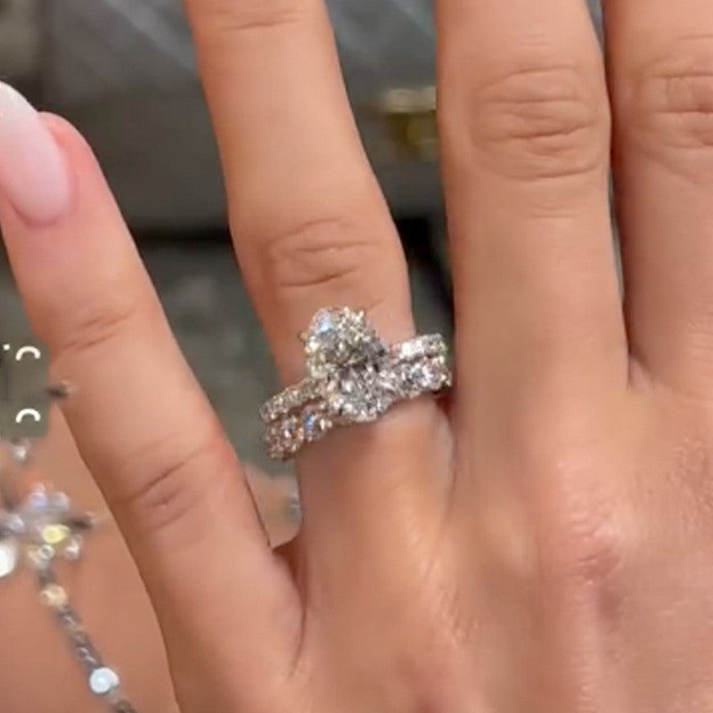 4.0Ct Oval Cut Engagement Ring Travel Ring With Round Cut Full Wedding Band - louilyjewelry