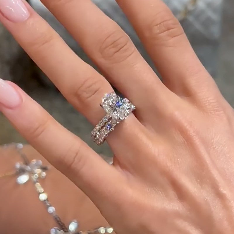 4.0Ct Oval Cut Engagement Ring Travel Ring With Round Cut Full Wedding Band - louilyjewelry