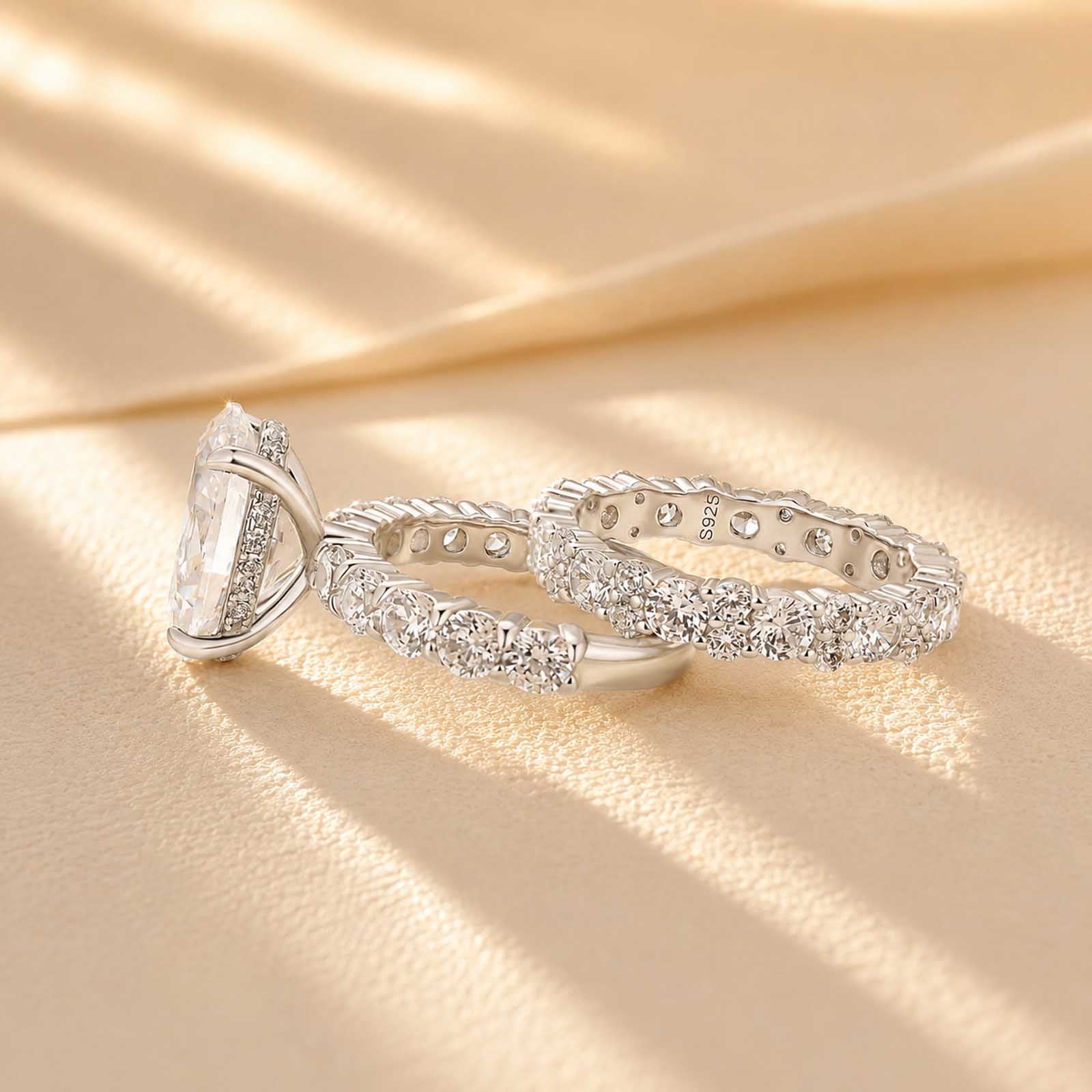S925 4.0Ct Oval Cut Engagement Ring With Round Cut Full Wedding Band Stackable Travel Ring