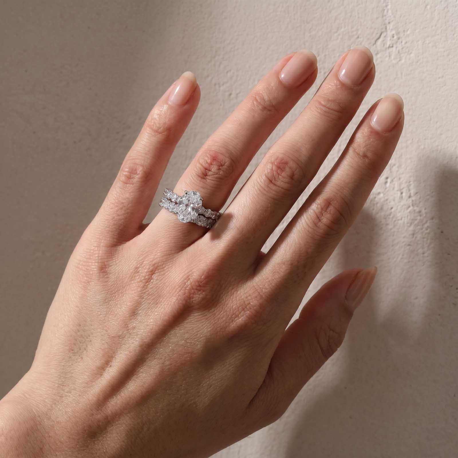 S925 4.0Ct Oval Cut Engagement Ring With Round Cut Full Wedding Band Stackable Travel Ring