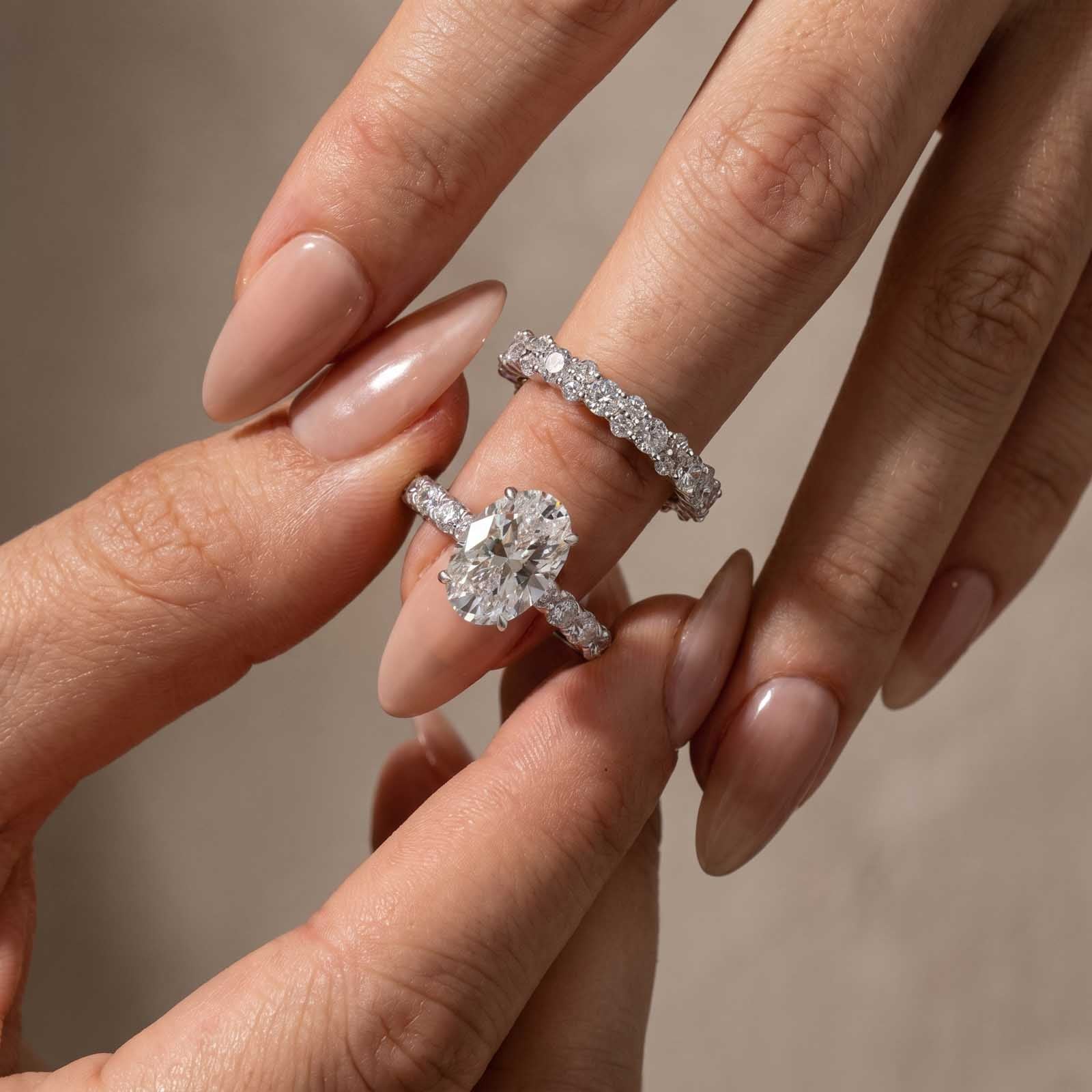 S925 4.0Ct Oval Cut Engagement Ring With Round Cut Full Wedding Band Stackable Travel Ring