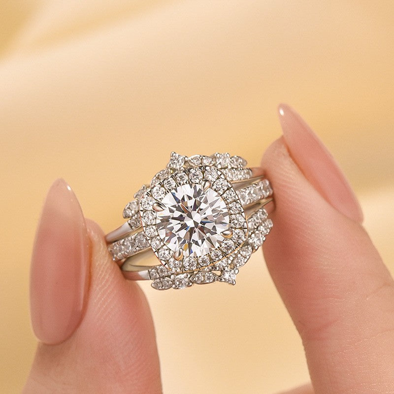 Halo Round Cut 2.0Ct Insert Wedding Ring With Vintage Engagement Ring Enhancer - louilyjewelry