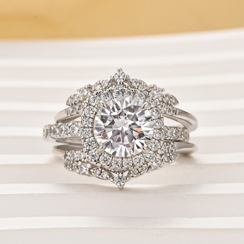 Halo Round Cut 2.0Ct Insert Wedding Ring With Vintage Engagement Ring Enhancer - louilyjewelry