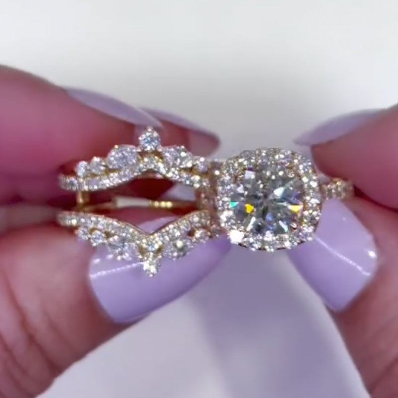 Halo Round Cut 2.0Ct Insert Wedding Ring With Vintage Engagement Ring Enhancer