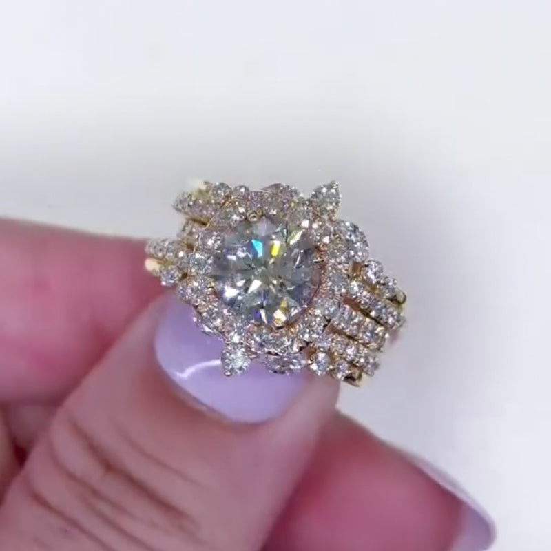 Halo Round Cut 2.0Ct Insert Wedding Ring With Vintage Engagement Ring Enhancer