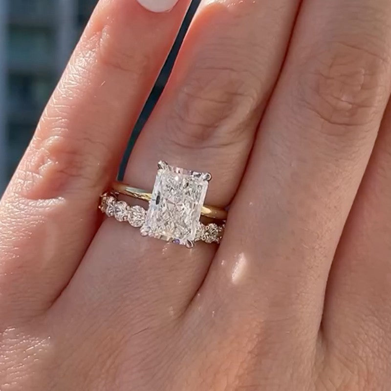 5.0Ct Radiant Cut Promise Ring For Her With Round Cut Wedding Band