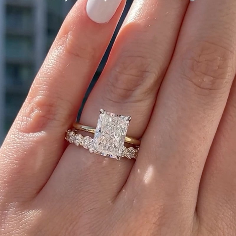 5.0Ct Radiant Cut Promise Ring For Her With Round Cut Wedding Band