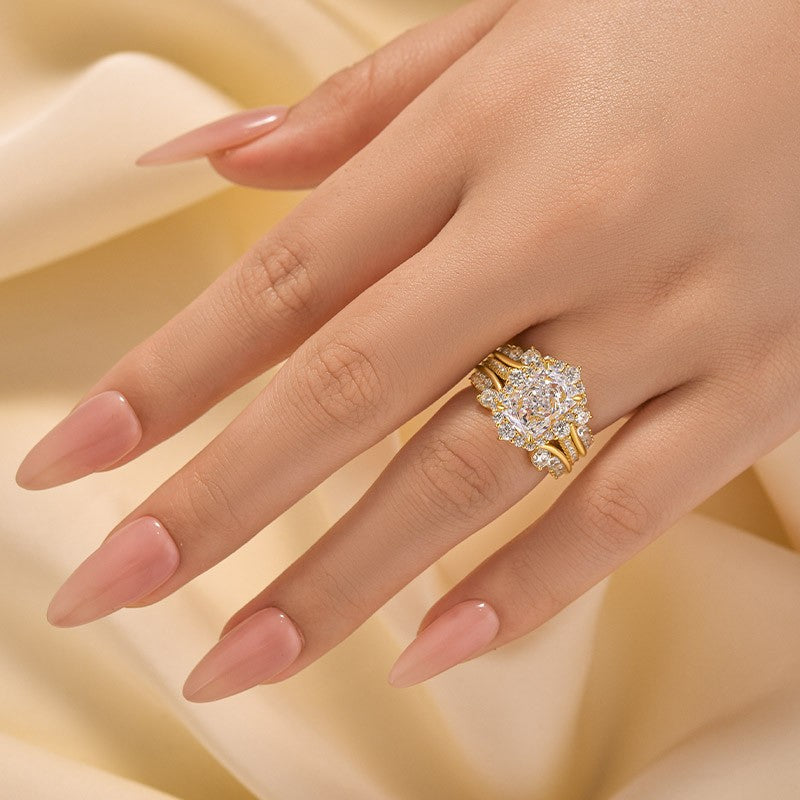 Vintage 3.5Ct Halo Radian Cut Insert Wedding Ring With Engagement Ring Enhancer - louilyjewelry