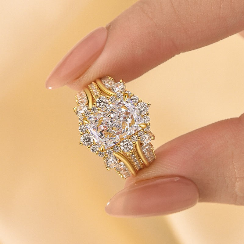 Vintage 3.5Ct Halo Radian Cut Insert Wedding Ring With Engagement Ring Enhancer - louilyjewelry