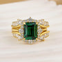 3.0Ct Halo Emerald Cut Insert Wedding Ring Set With Vintage Jacket Wedding Band - louilyjewelry