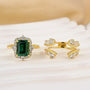 3.0Ct Halo Emerald Cut Insert Wedding Ring Set With Vintage Jacket Wedding Band - louilyjewelry