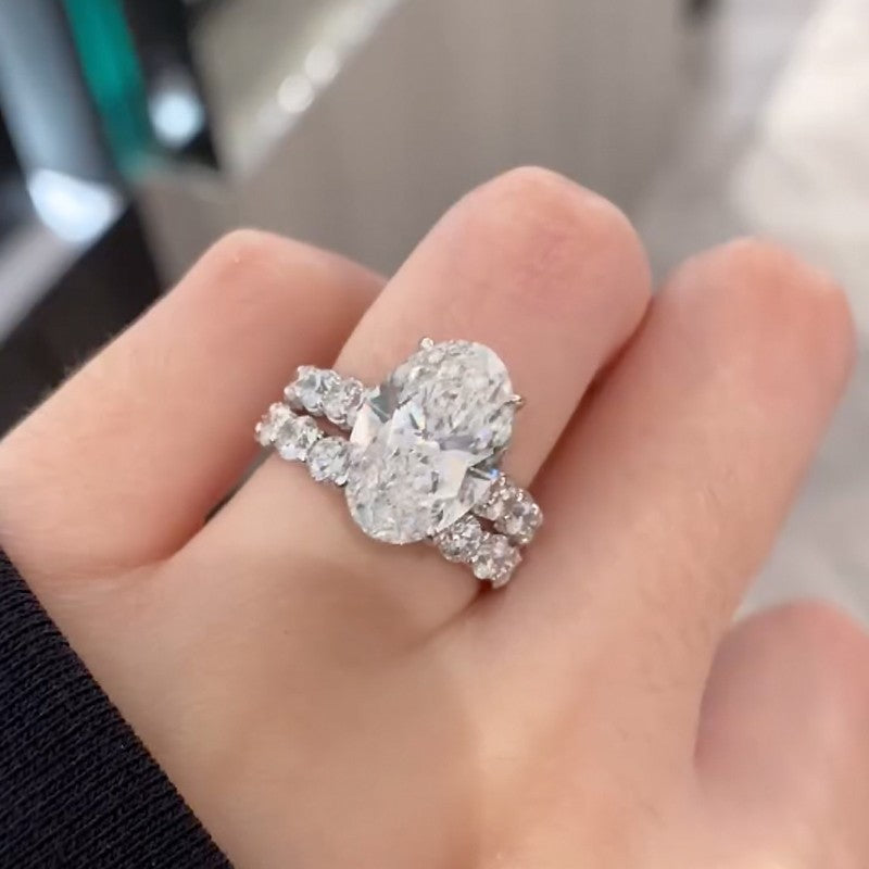 4.0Ct Oval Cut Simulated Diamond Promise Ring For Her With Eternity Wedding Band - louilyjewelry