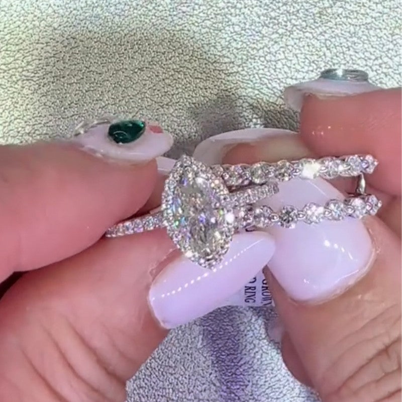 3.0Ct Halo Marquise Cut Engagement Ring With Engagement Ring Enhancer